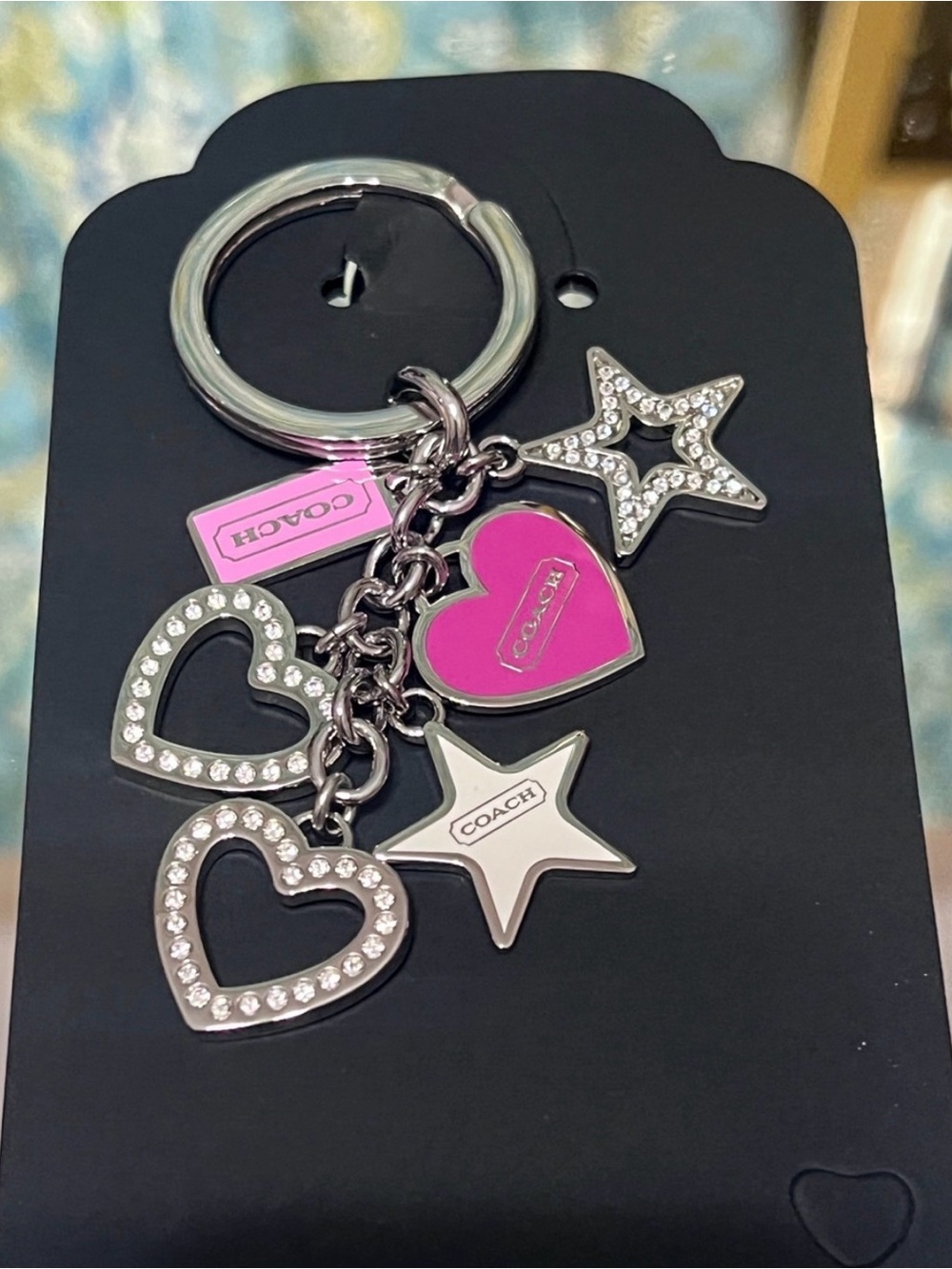 Vintage Coach Pink Heart & Star Keychain Charm